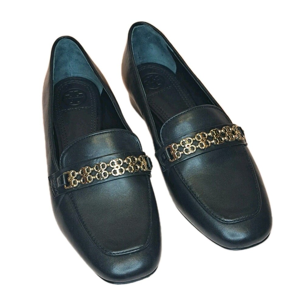 Tory Burch Gemini Link Loafers Women Full Leather Size 5M Black